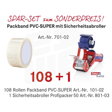 Spar-Set | Packband PVC-SUPER | Träger: PVC, Kleber: Naturkautschuk - 701-PVC-KOPF by eswe versandpack gmbh