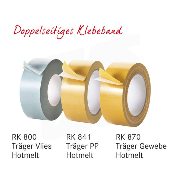 doppelseitige Klebebänder | Träger: Vlies, PVC oder Gewebe, Kleber: Hotmelt
